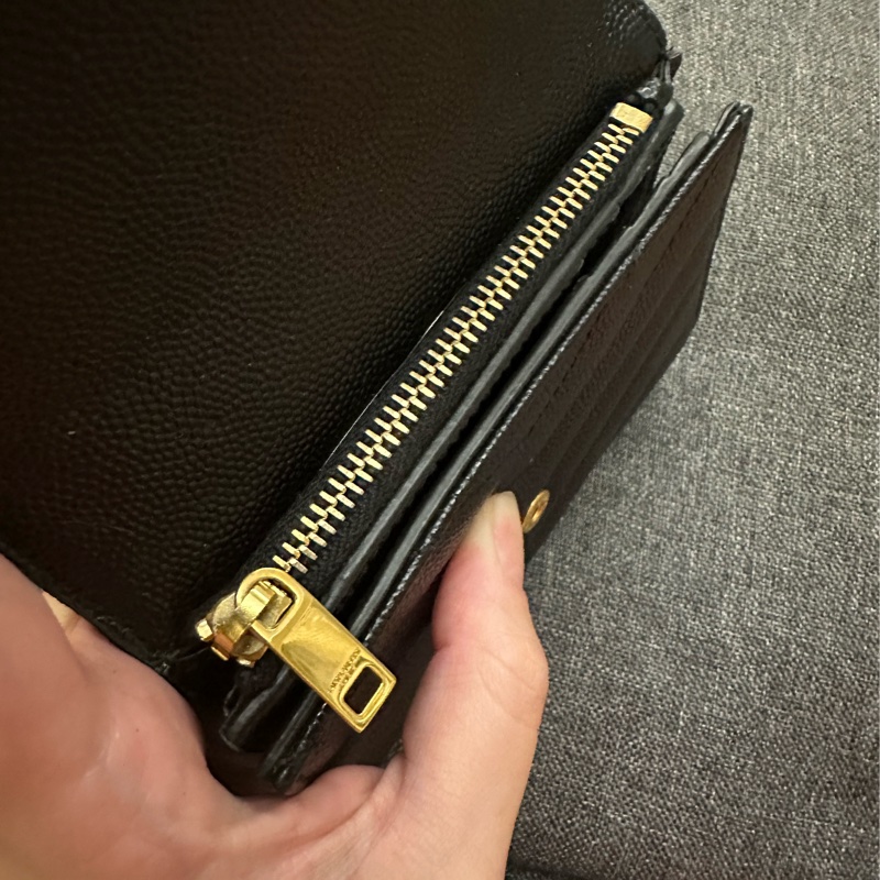 YSL Saint Laurent 荔枝皮短夾 荔枝紋牛皮 黑金短夾 信封短夾-12