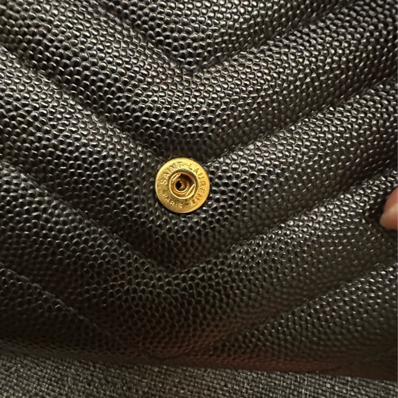 YSL Saint Laurent 荔枝皮短夾 荔枝紋牛皮 黑金短夾 信封短夾-14