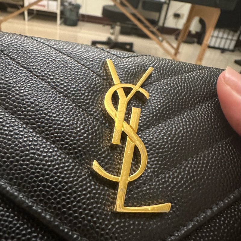 YSL Saint Laurent 荔枝皮短夾 荔枝紋牛皮 黑金短夾 信封短夾-17