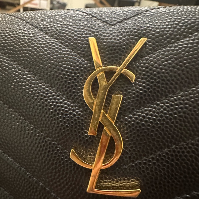 YSL Saint Laurent 荔枝皮短夾 荔枝紋牛皮 黑金短夾 信封短夾-18