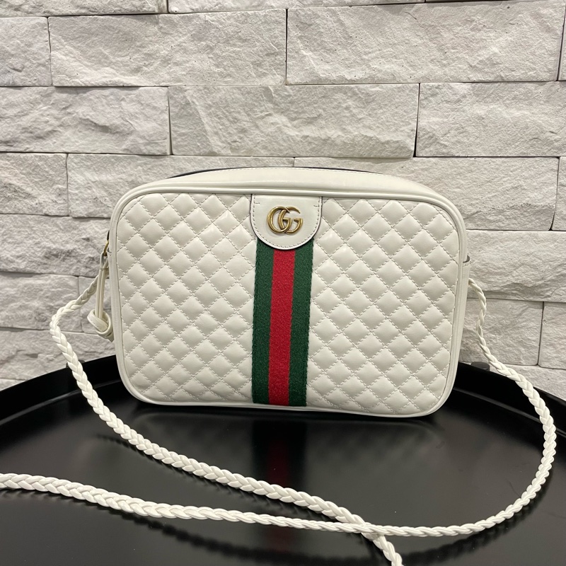 已售出。 GUCCI 雙G logo 菱格紋相機包-0
