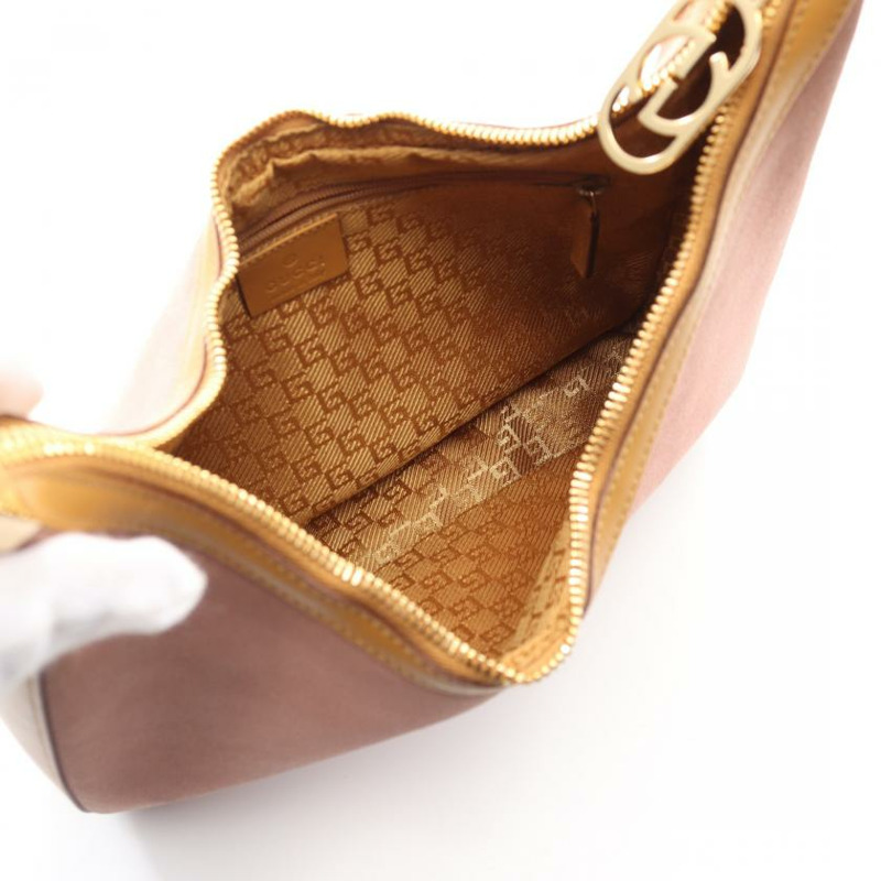 【日本直送】 中古GUCCI[B]GG帆布 單肩背包 絨面革 皮革 粉色 黃棕色-2
