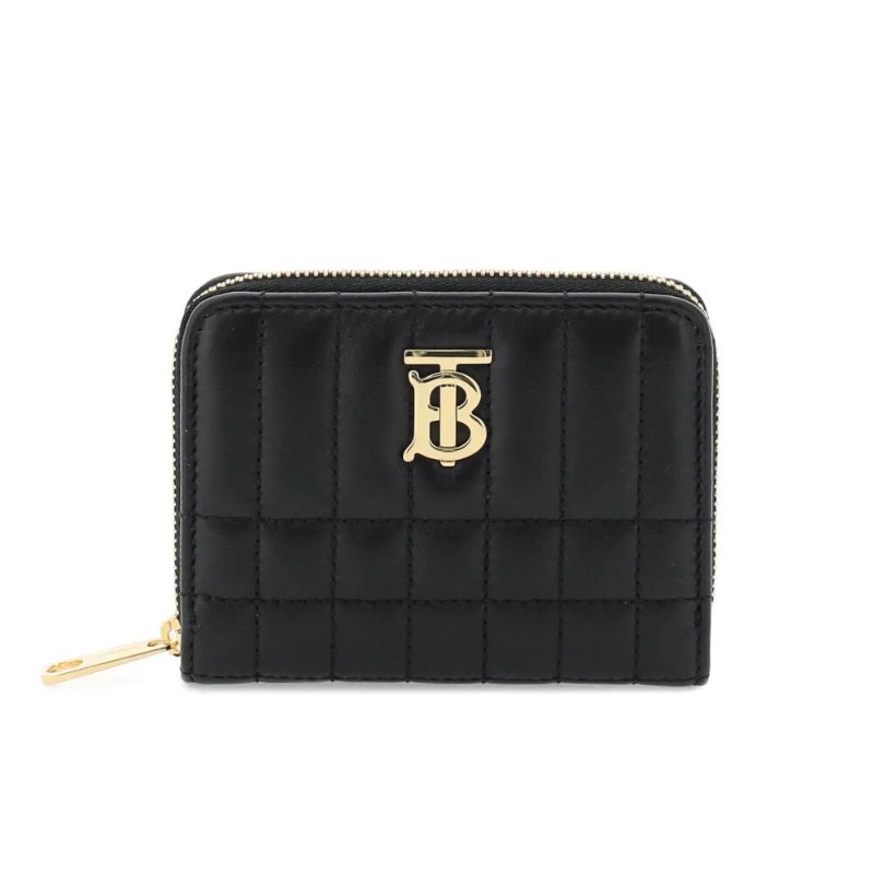 【BURBERRY 巴寶莉】Lola TB 小羊皮 縫線設計 ㄇ形拉鍊 皮夾 卡夾 零錢包 黑色 金色-0