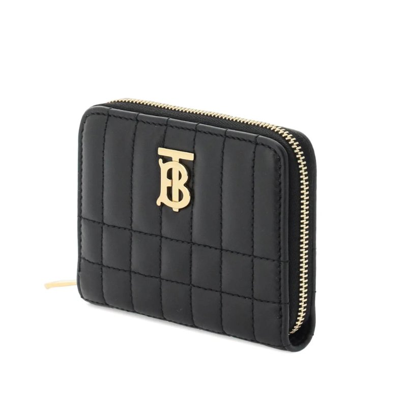 【BURBERRY 巴寶莉】Lola TB 小羊皮 縫線設計 ㄇ形拉鍊 皮夾 卡夾 零錢包 黑色 金色-1