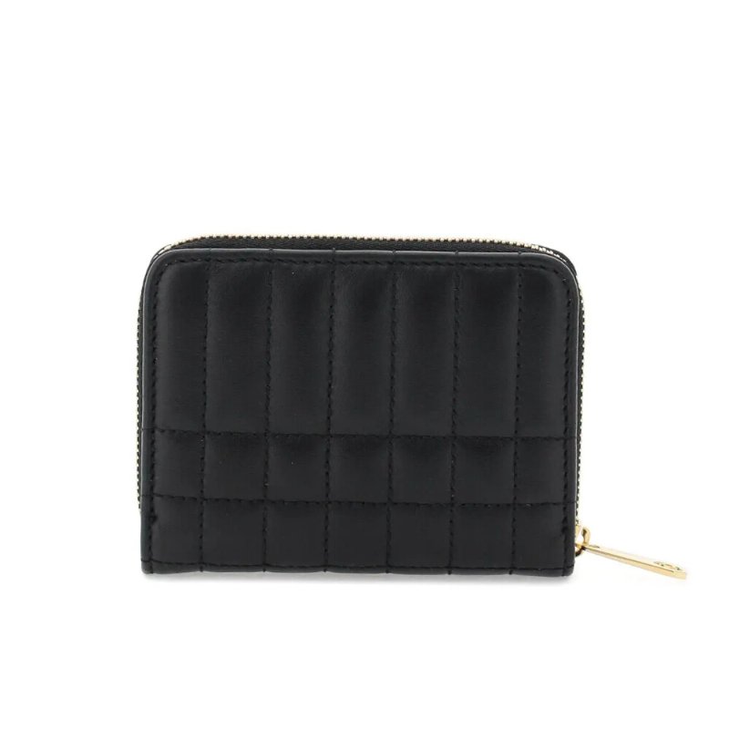 【BURBERRY 巴寶莉】Lola TB 小羊皮 縫線設計 ㄇ形拉鍊 皮夾 卡夾 零錢包 黑色 金色-3