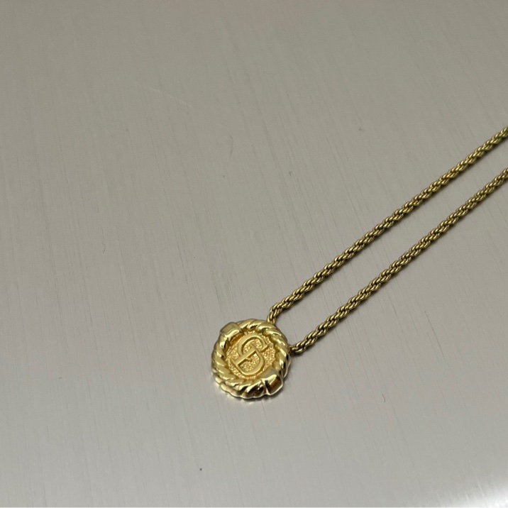 Dior CD 麻花圓邊復古金項鏈-0