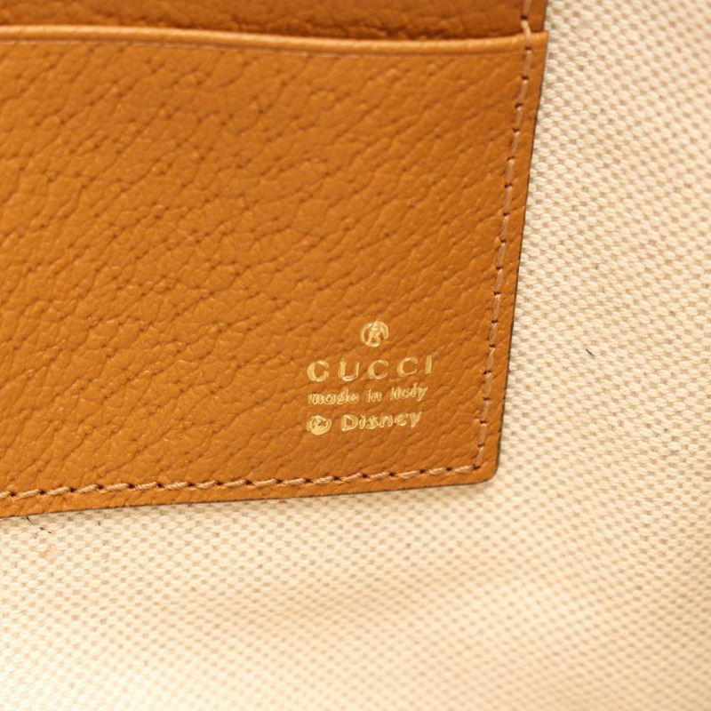 【日本直送】 中古GUCCI[A]GUCCI × Disney 米奇 MicroGG 手包 PVC 真皮 米色 棕黃色 多彩色-3