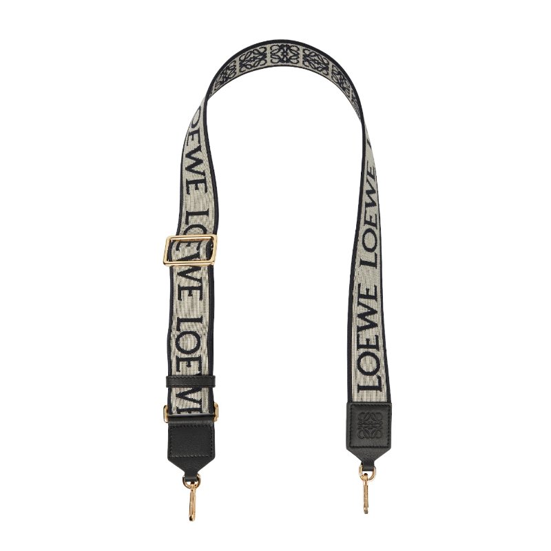 【LOEWE 羅威】Anagram 提花織配小牛皮 肩帶 背帶 曜石黑 黑色-0
