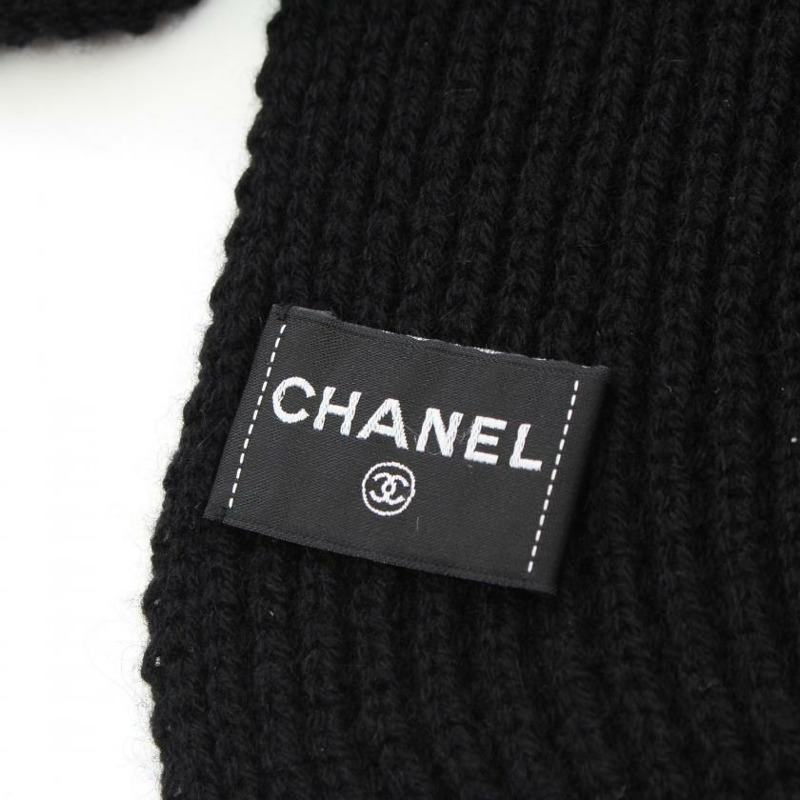 【日本直送】 中古CHANEL[A]圍巾 開司米羊絨 黑色 Logo刺繡 亮片-1