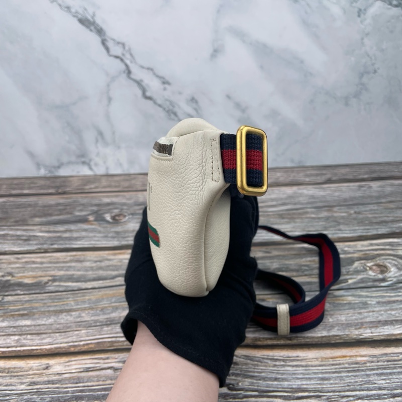 GUCCI 復古風格圖案 小牛皮 #胸口包 / #腰包   小款（白） 長背帶🔥-6