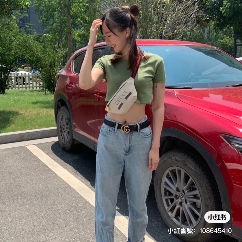 GUCCI 復古風格圖案 小牛皮 #胸口包 / #腰包   小款（白） 長背帶🔥-4