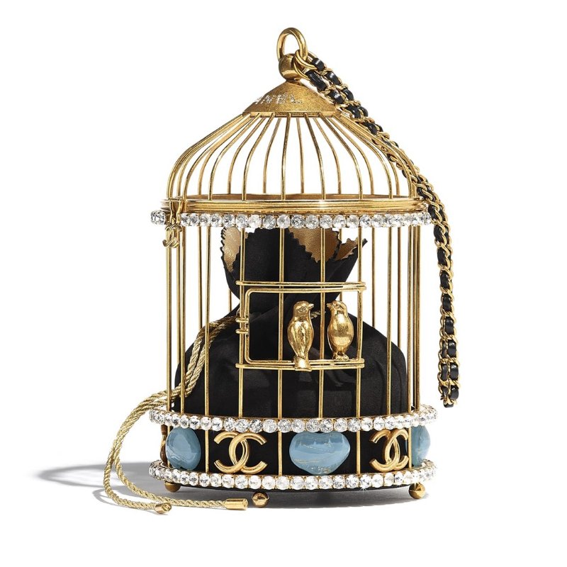 CHANEL 米金色水晶鑲嵌銅製鳥籠晚宴造型包-2