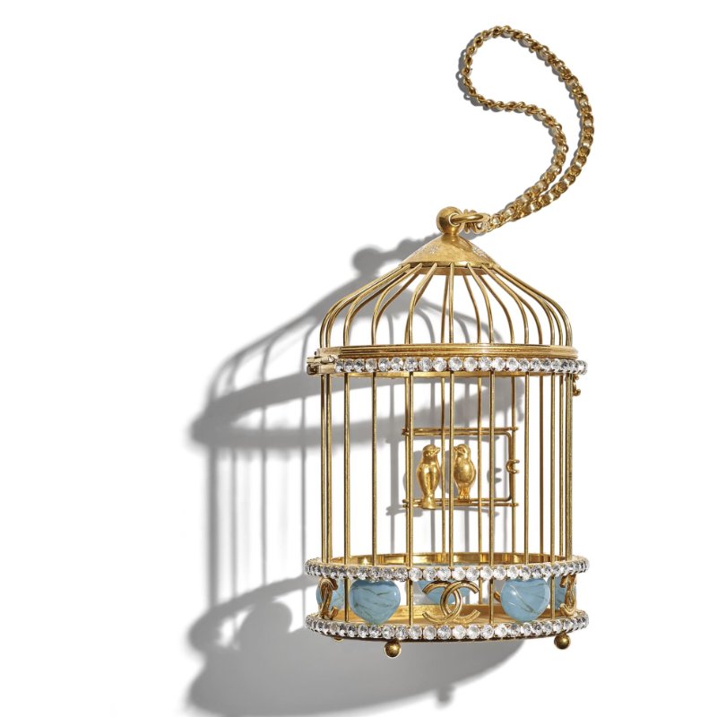 CHANEL 米金色水晶鑲嵌銅製鳥籠晚宴造型包-3
