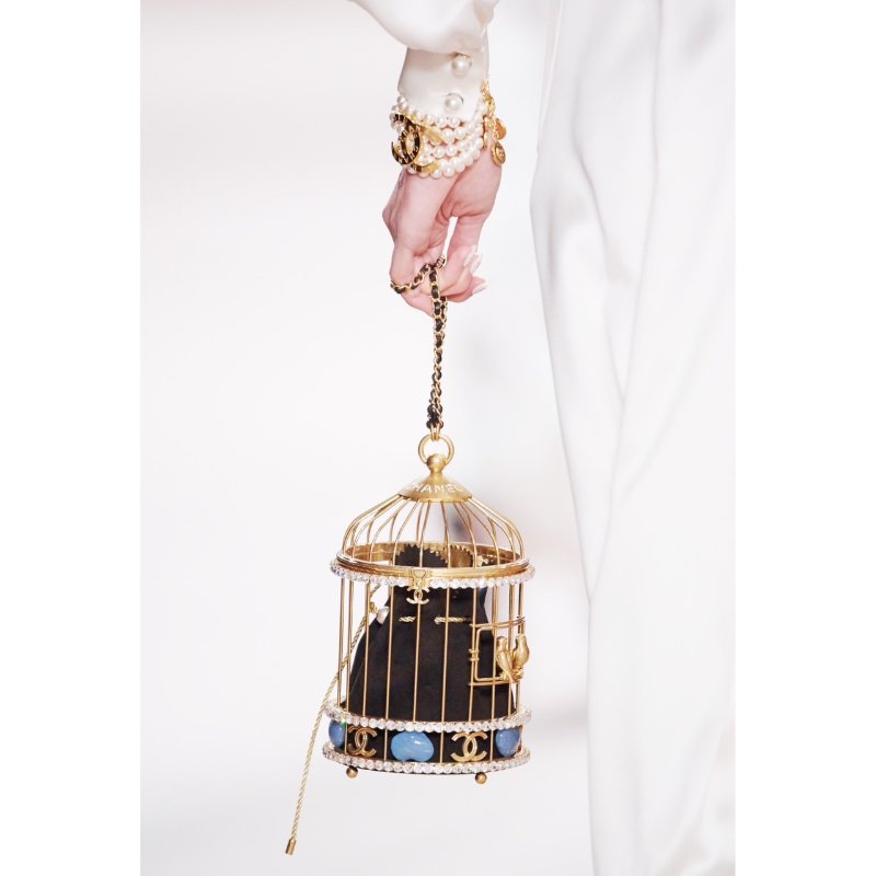 CHANEL 米金色水晶鑲嵌銅製鳥籠晚宴造型包-6