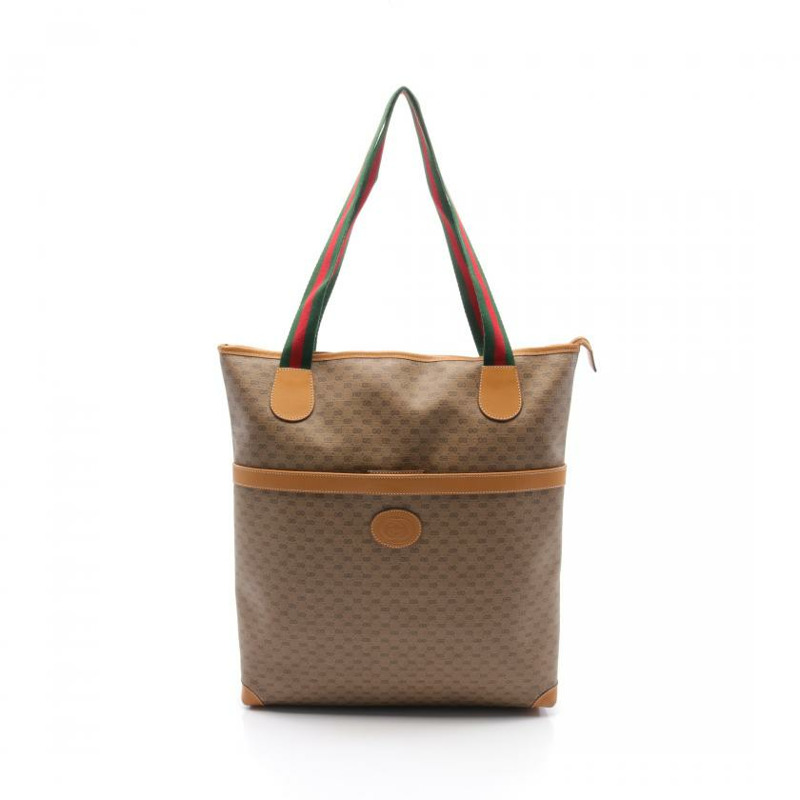 【日本直送】 中古GUCCI[B]Old Gucci Sherry line 手提包 托特包 PVC 真皮 米色 淺棕色 多彩色-0