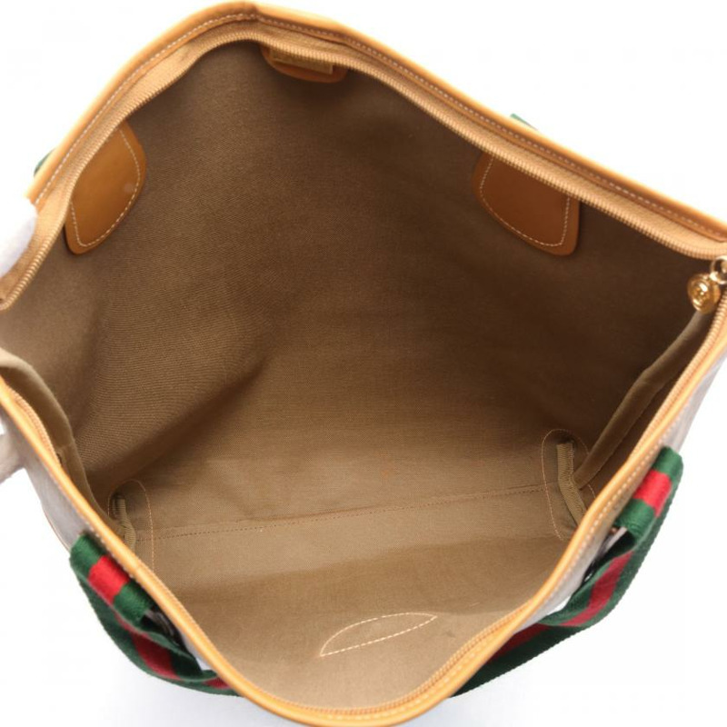 【日本直送】 中古GUCCI[B]Old Gucci Sherry line 手提包 托特包 PVC 真皮 米色 淺棕色 多彩色-2