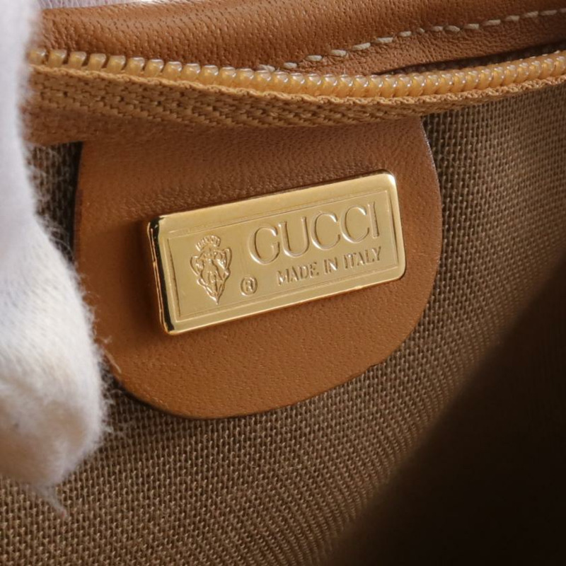 【日本直送】 中古GUCCI[B]Old Gucci Sherry line 手提包 托特包 PVC 真皮 米色 淺棕色 多彩色-3
