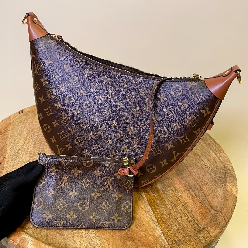LOUIS VUITTON 老花紋LOOP HOBO 彎月包 斜背包 附小包 碗豆包-3