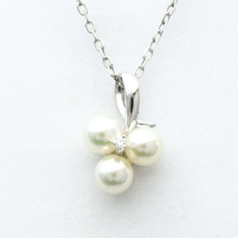 【日本直送】Mikimoto 珍珠項鍊 白金（18K）鑽石、珍珠男士、女士時尚吊墜項鍊（銀色）-0