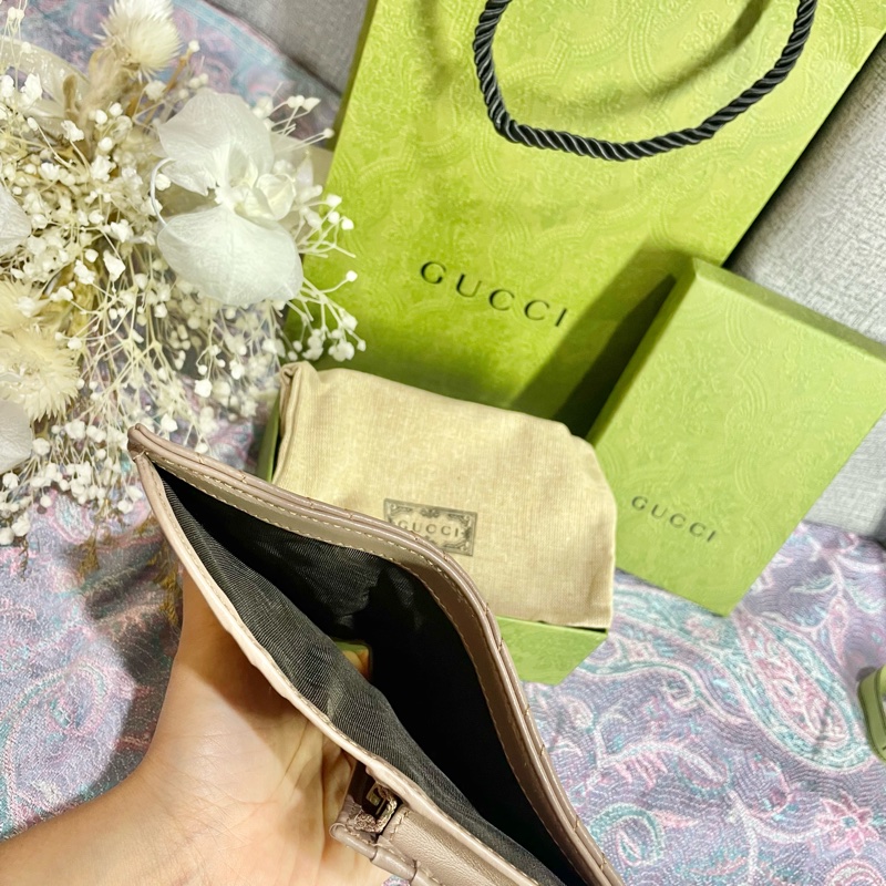 Gucci Marmont 牛皮卡片短夾-藕粉色-4