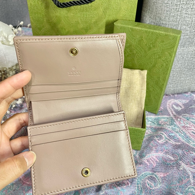 Gucci Marmont 牛皮卡片短夾-藕粉色-5