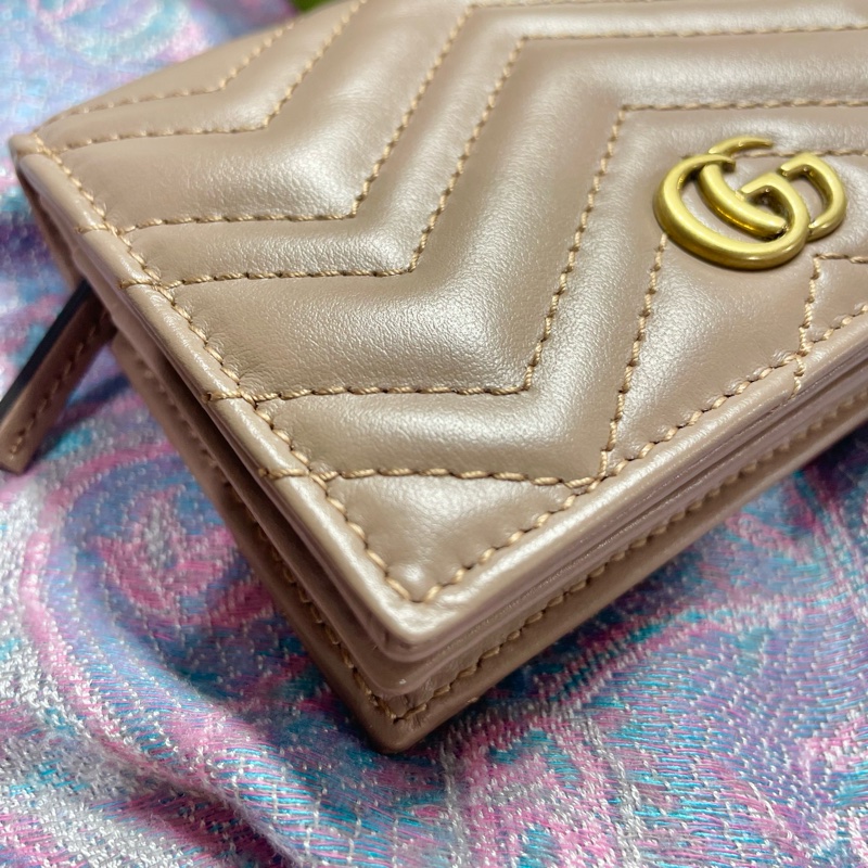Gucci Marmont 牛皮卡片短夾-藕粉色-6