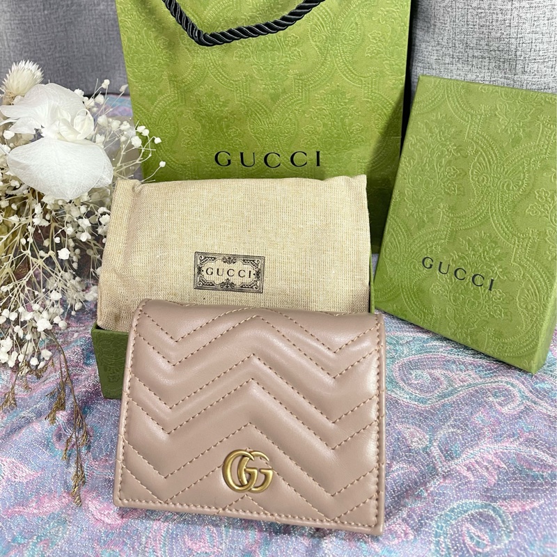 Gucci Marmont 牛皮卡片短夾-藕粉色-7