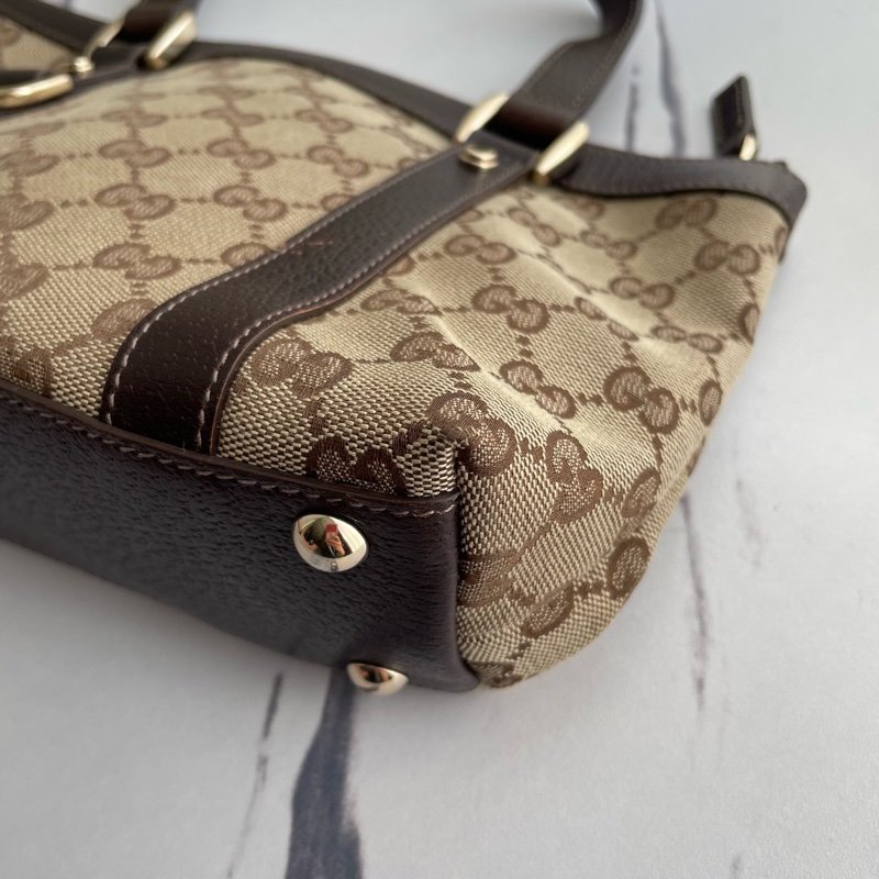 Gucci咖邊緹花肩背包-7