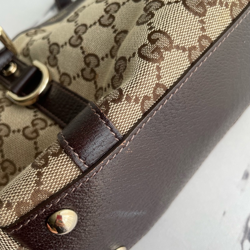 Gucci咖邊緹花肩背包-14