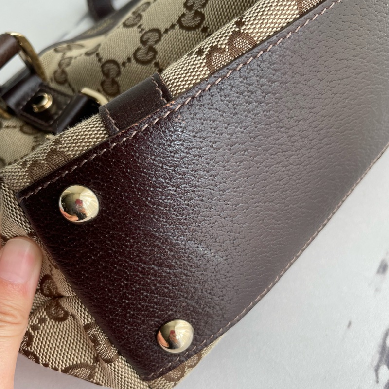 Gucci咖邊緹花肩背包-15