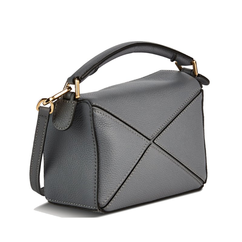 【LOEWE 羅威】Mini Puzzle 迷你 柔軟粒面 幾何 拼接包 肩背包 手提包 拼圖包 瀝青灰-2