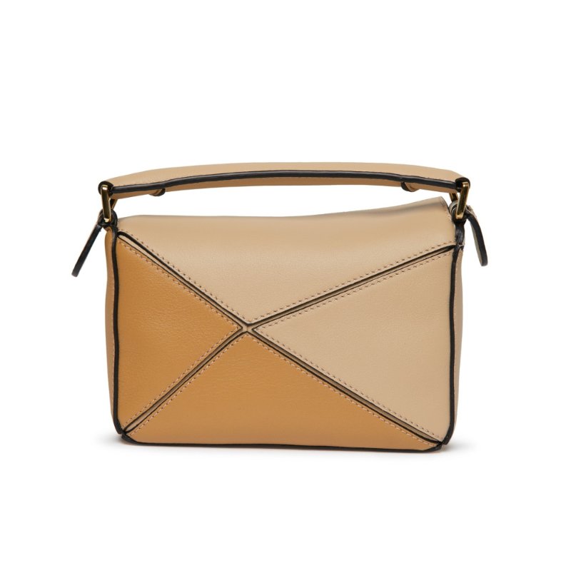 【LOEWE 羅威】Mini Puzzle 迷你 幾何 拼接包 肩背包 手提包 拼圖包 灰米色 棉花白色-5