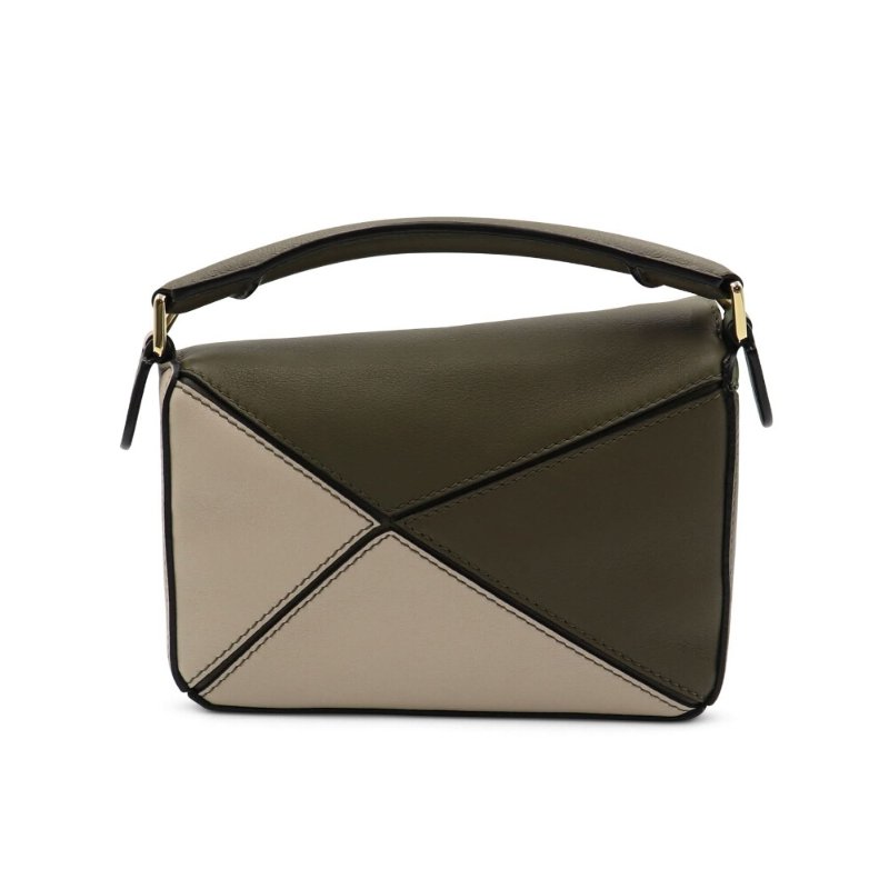 【LOEWE 羅威】Mini Puzzle 多色 迷你 拼圖包 幾何 拼接 肩背包 秋綠/淡燕麥色-4