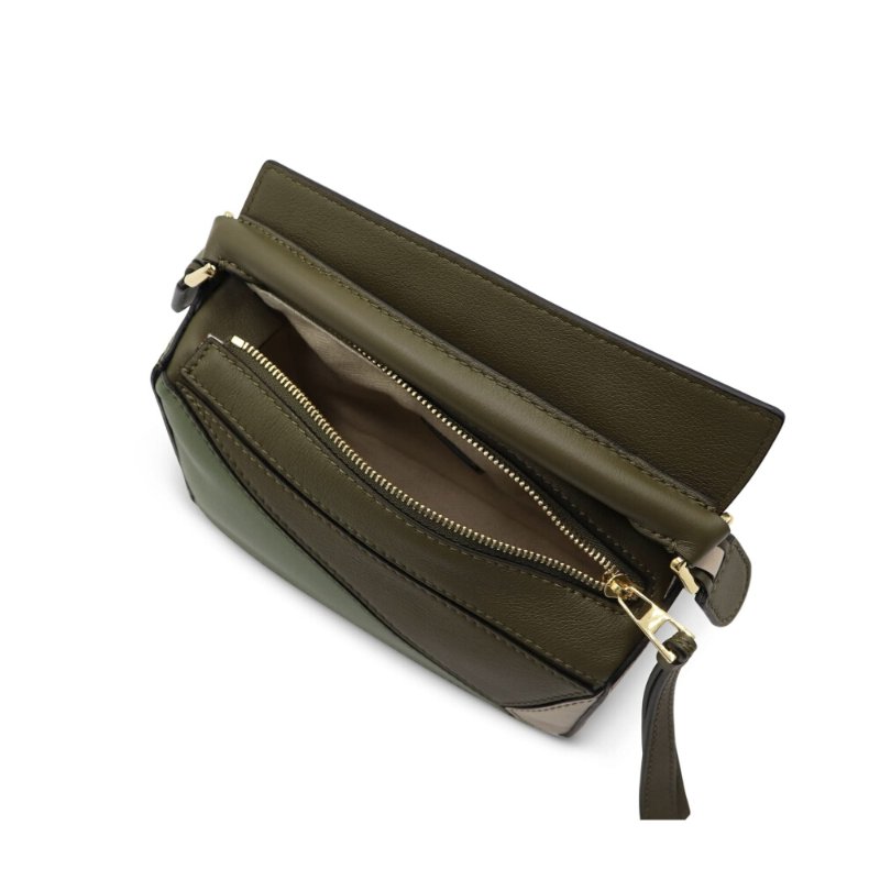 【LOEWE 羅威】Mini Puzzle 多色 迷你 拼圖包 幾何 拼接 肩背包 秋綠/淡燕麥色-6