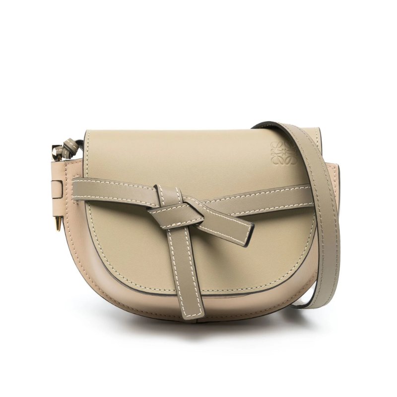 【LOEWE 羅威】Mini Gate 迷你 兩用 皮革 腰包 馬鞍包 肩背包 粘土綠色 灰褐色-0