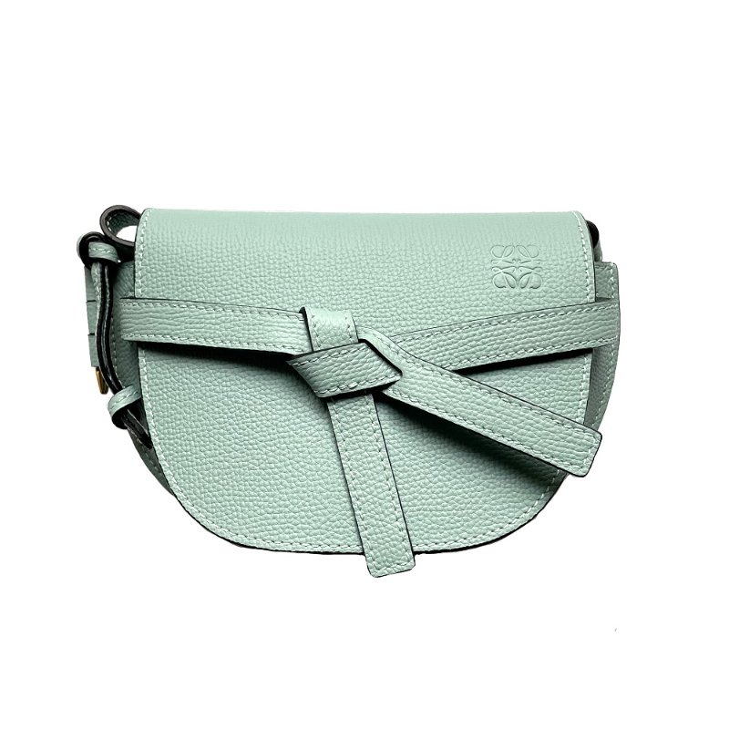 【LOEWE 羅威】Mini Gate 迷你 兩用 荔枝皮革 腰包 馬鞍包 肩背包 Aqua 水色-1