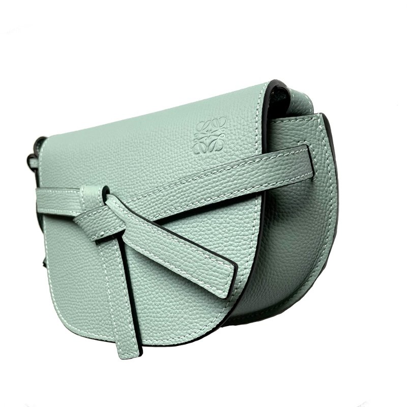 【LOEWE 羅威】Mini Gate 迷你 兩用 荔枝皮革 腰包 馬鞍包 肩背包 Aqua 水色-3