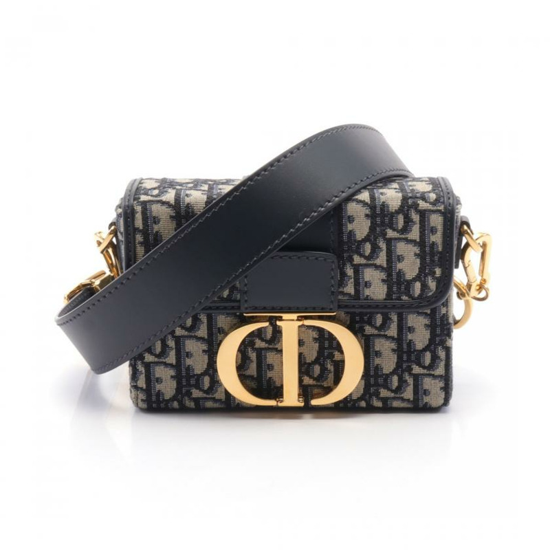 【日本直送】 中古Christian Dior[AB]30 MONTAIGNE 箱包 斜 提花 肩包 帆布 皮革 淺灰色 海軍藍-0