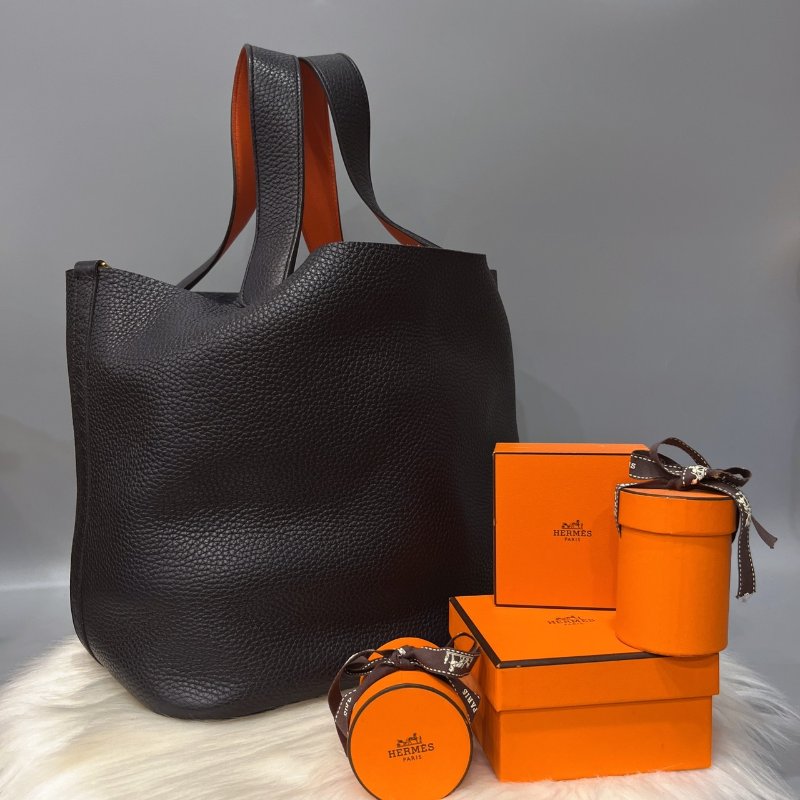 Hermes 愛馬仕 海軍藍全皮26公分 大款菜籃子/手提包/肩背包-0