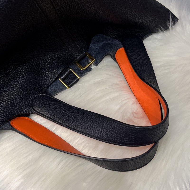 Hermes 愛馬仕 海軍藍全皮26公分 大款菜籃子/手提包/肩背包-7