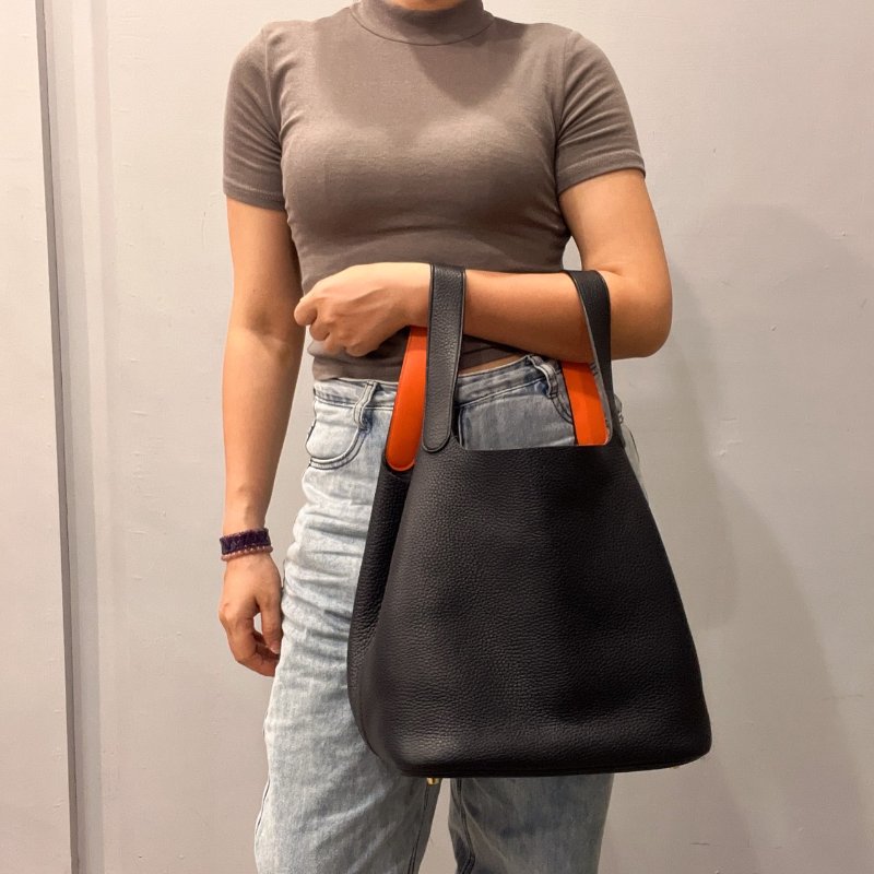 Hermes 愛馬仕 海軍藍全皮26公分 大款菜籃子/手提包/肩背包-9