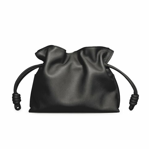 【LOEWE 羅威】Mini Flamenco Clutch 迷你 扭結束口 皮革 手拿包 肩背包 斜背包 黑色
