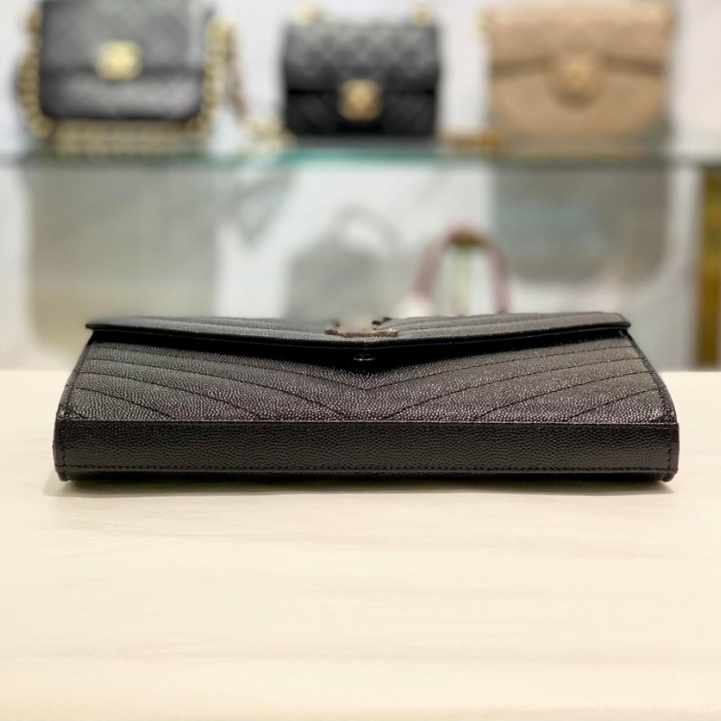 YSL 山型紋荔枝皮 銀鏈銀LOGO WOC斜背包 大款 黑色 全新商品-4