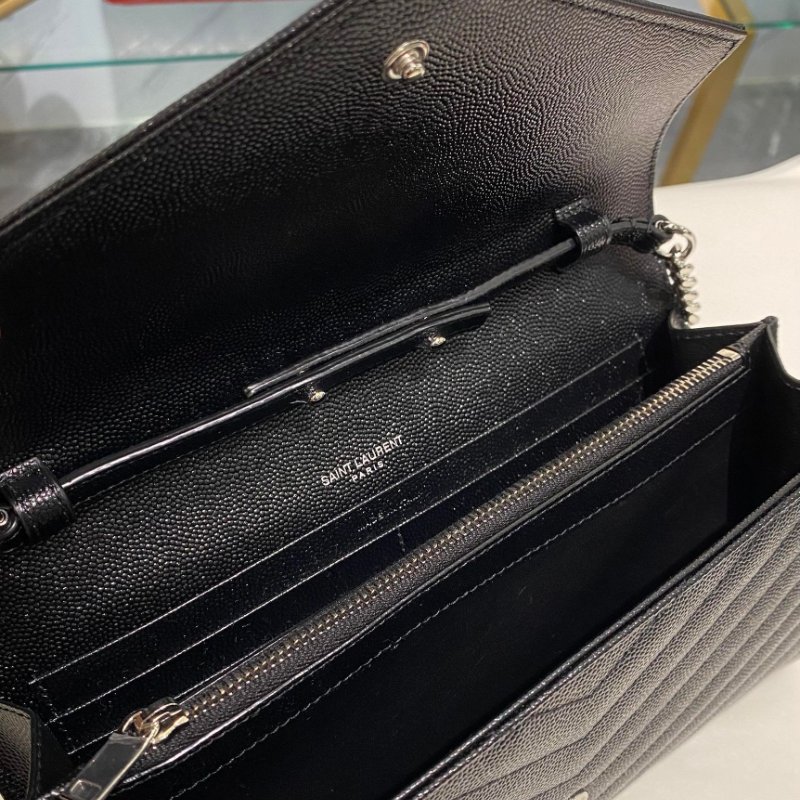 YSL 山型紋荔枝皮 銀鏈銀LOGO WOC斜背包 大款 黑色 全新商品-6
