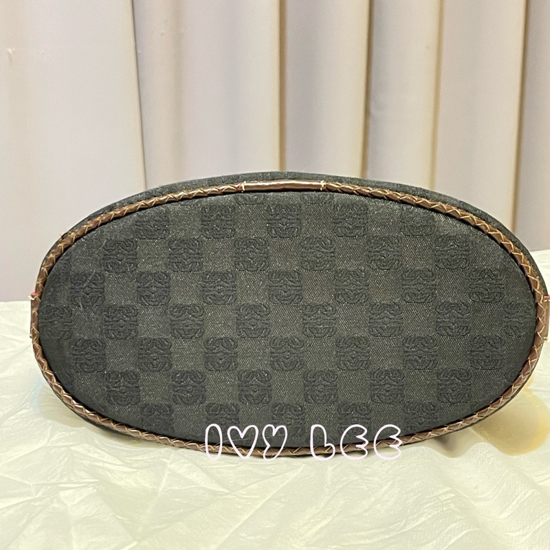 LOEWE 帆布水桶包 肩背包 VINTAGE 鏈條提把 質感黑壓印Logo 二手精品 正品-2