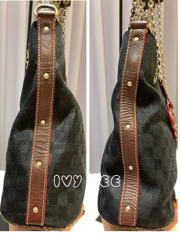 LOEWE 帆布水桶包 肩背包 VINTAGE 鏈條提把 質感黑壓印Logo 二手精品 正品-12