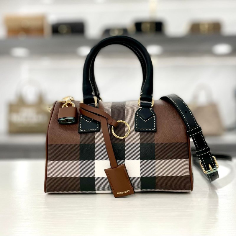 BURBERRY 小牛皮飾邊格紋波士頓包兩用包 全新商品-0