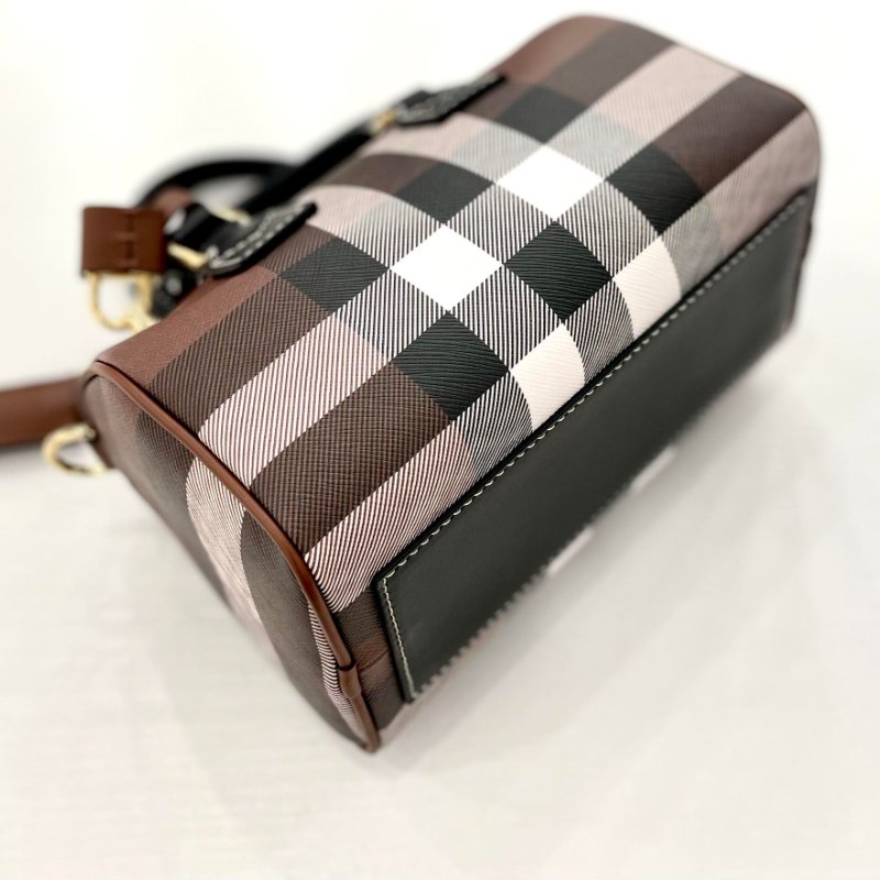 BURBERRY 小牛皮飾邊格紋波士頓包兩用包 全新商品-3