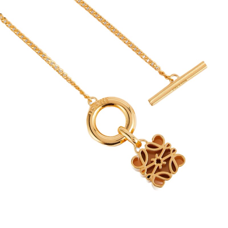 【LOEWE 羅威】Anagram Pendant 花紋 紋銀 24克拉鍍金 吊墜 項鍊-1