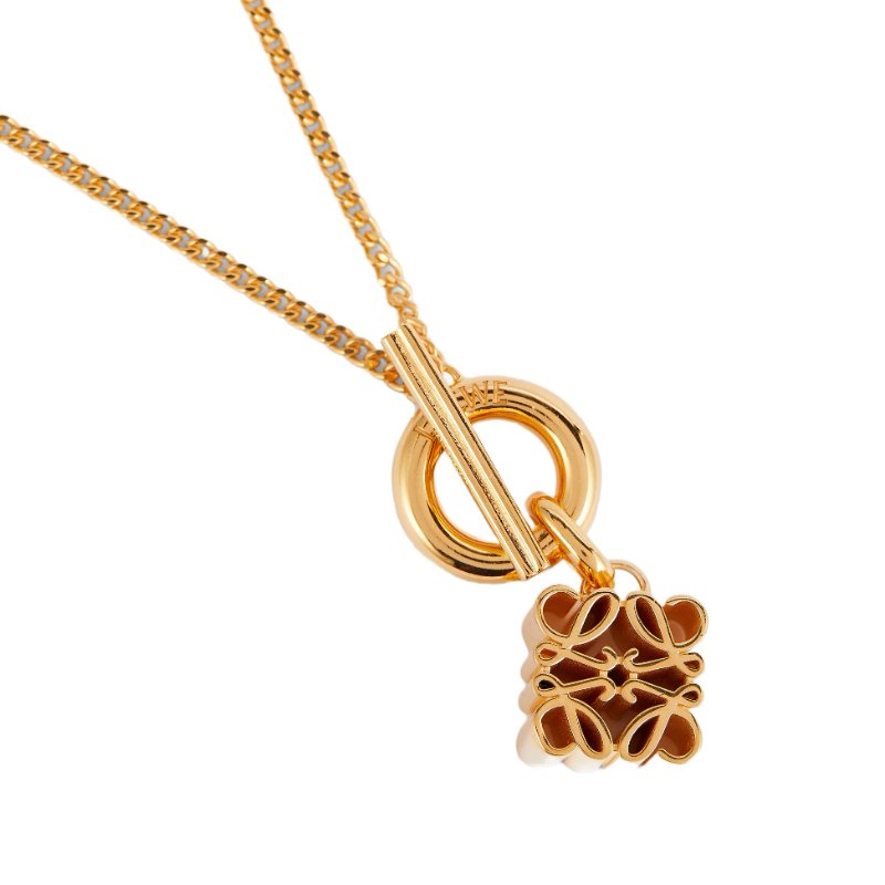 【LOEWE 羅威】Anagram Pendant 花紋 紋銀 24克拉鍍金 吊墜 項鍊-2